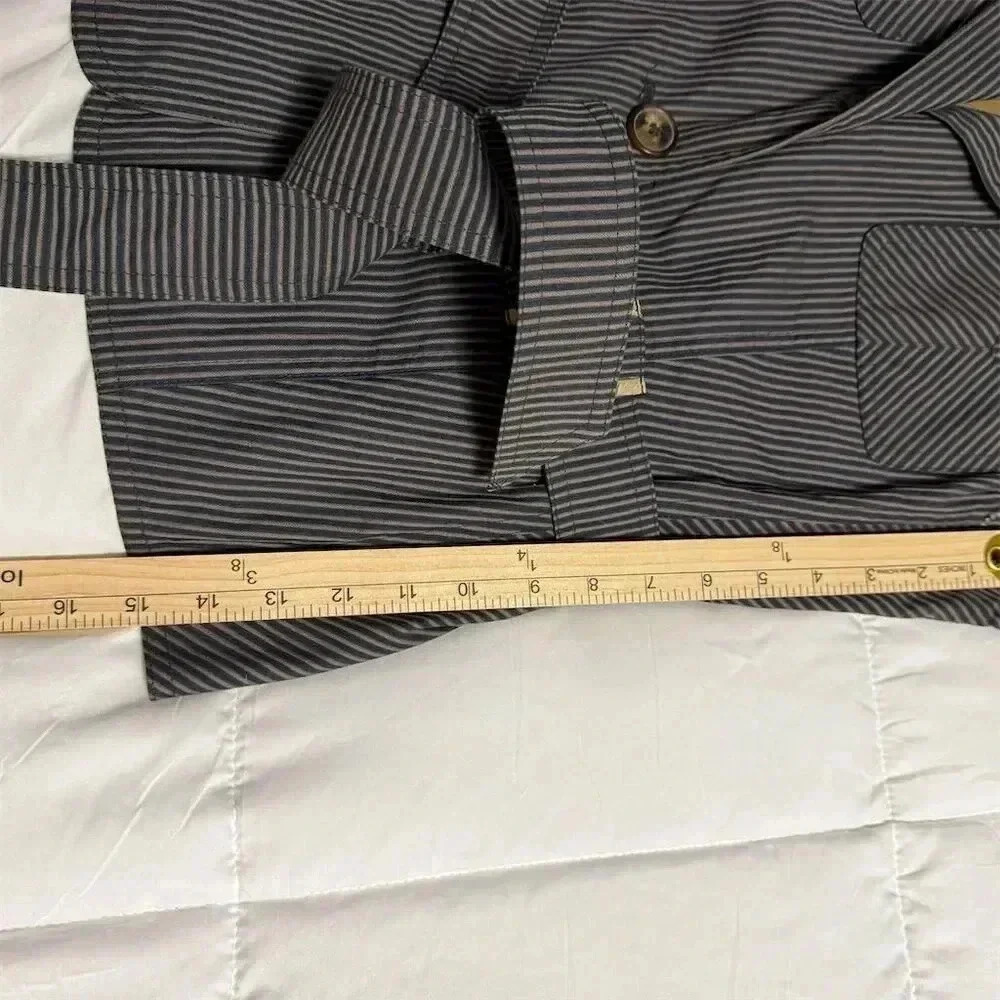 Apostrophe Women's Striped Jacket Size 12 Navy Button-Up Belted Waist - Picture 8 of 10